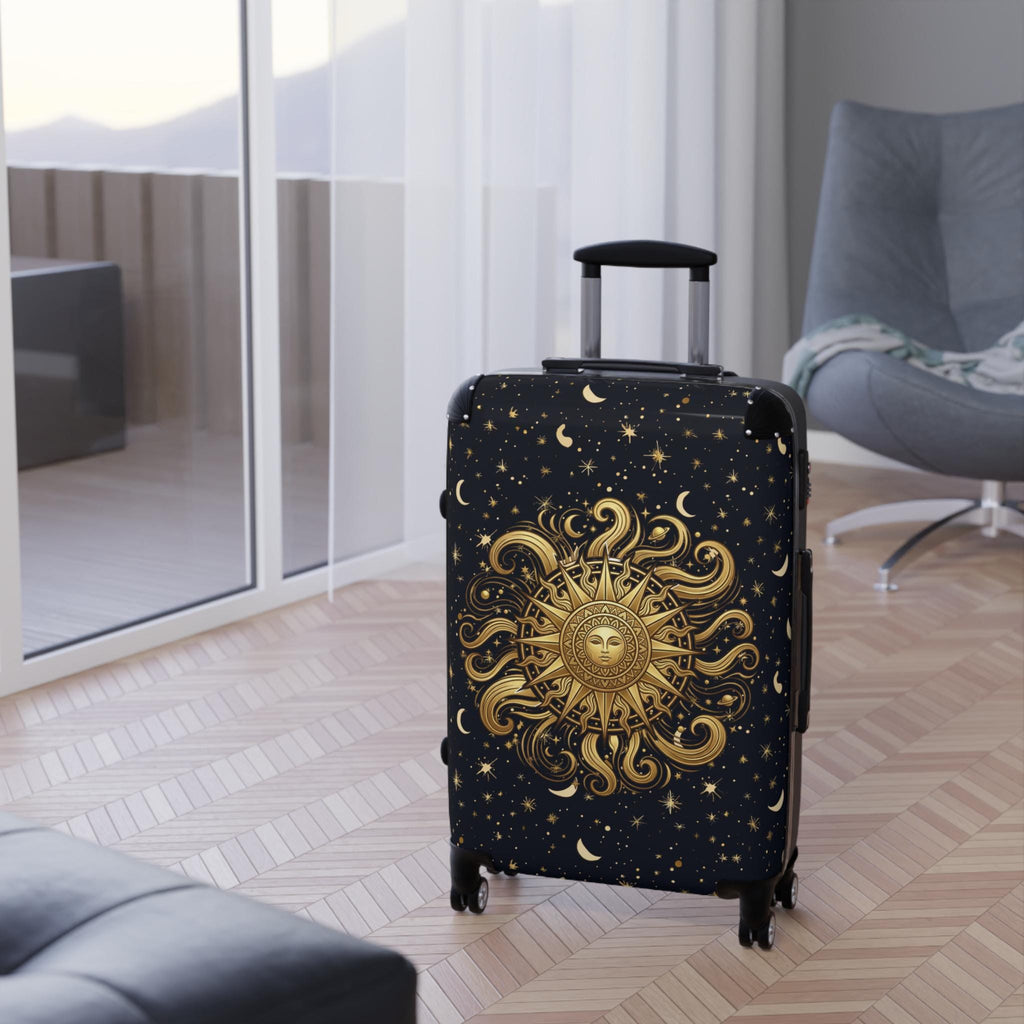 Golden Sun Burst and Moon Suitcase Celestial Luggage