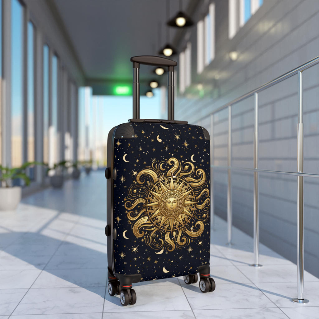 Golden Sun Burst and Moon Suitcase Celestial Luggage