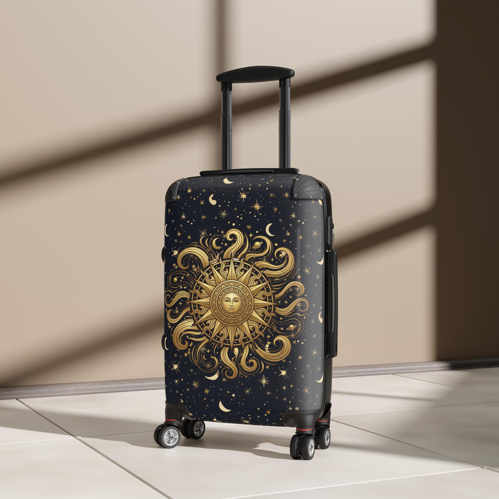 Golden Sun Burst and Moon Suitcase Celestial Luggage