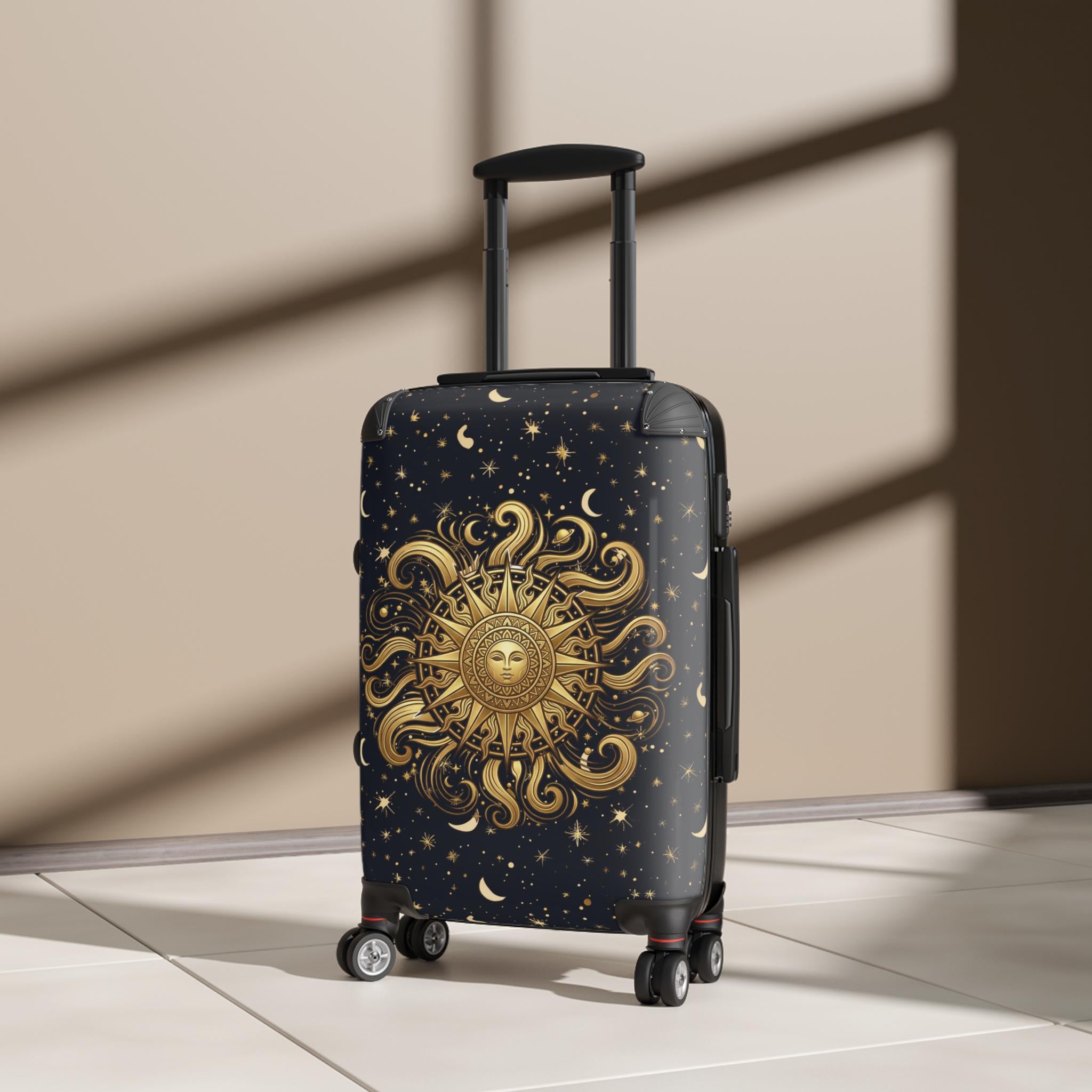 Golden Sun Burst and Moon Suitcase Celestial Luggage