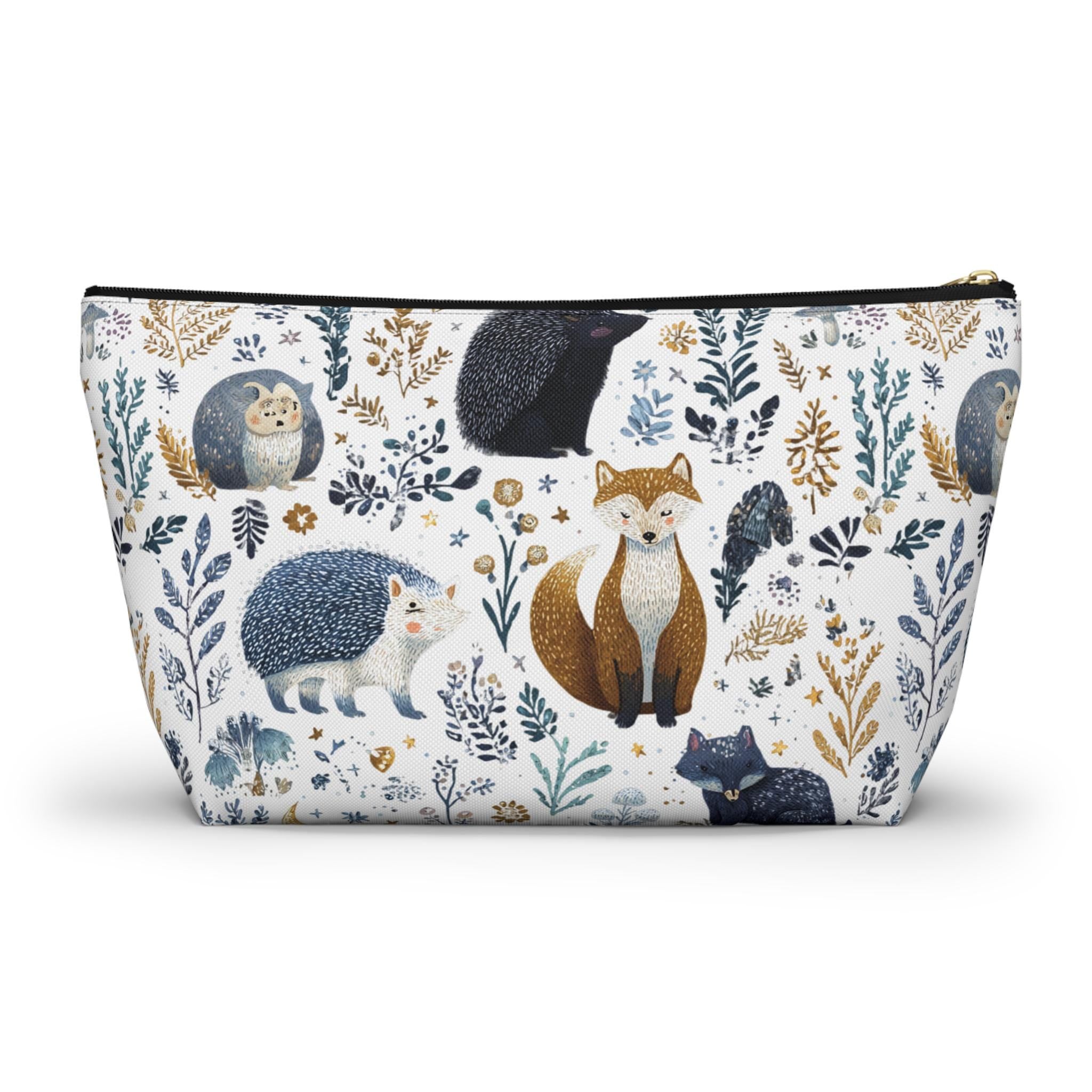 Pouch with forest animal pattern on a white background
