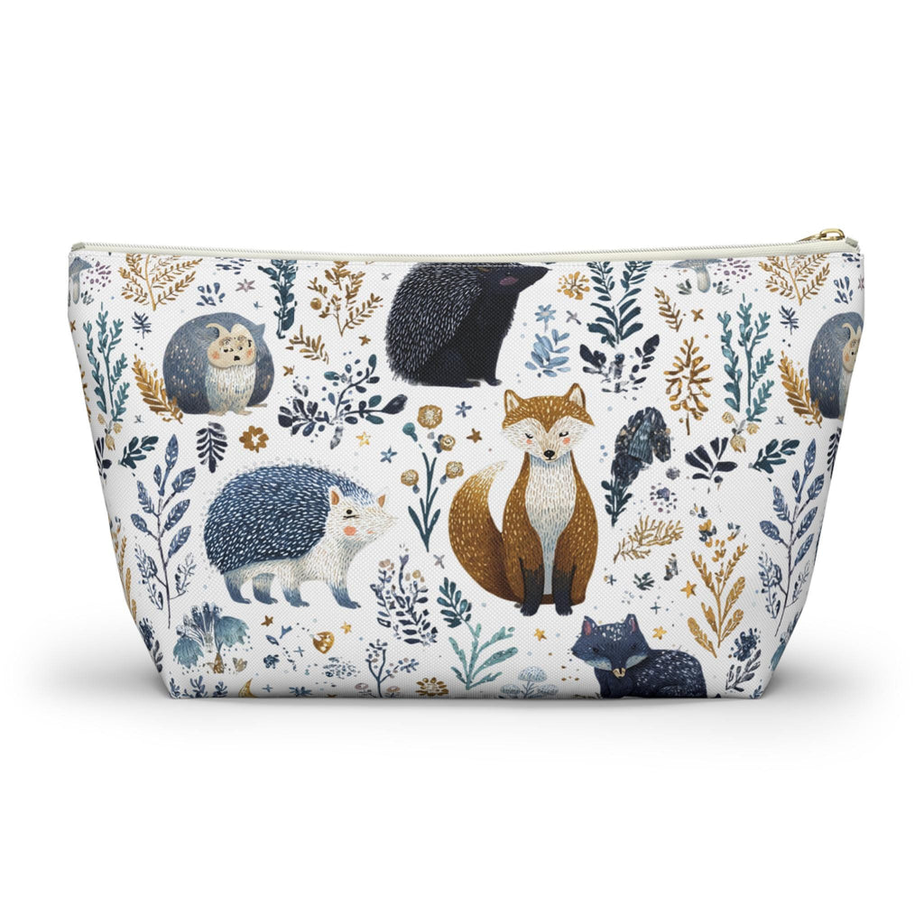 Cosmetic bag with forest animal pattern on a white background