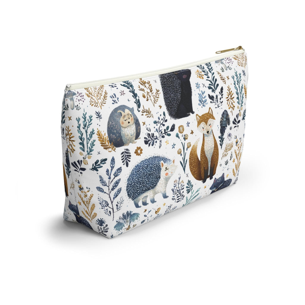 Cosmetic bag with forest animal pattern on a white background