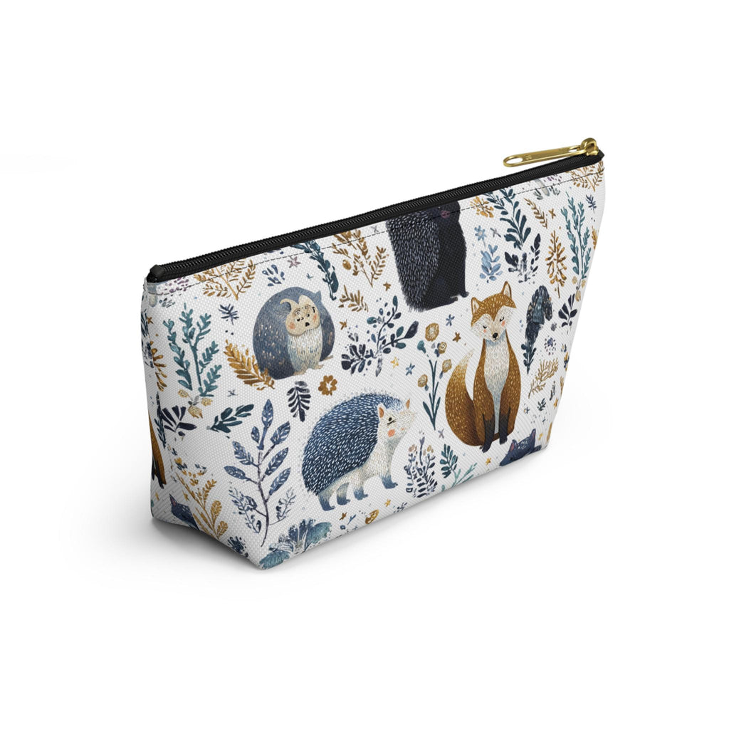 Cosmetic bag with animal and nature pattern on a white background