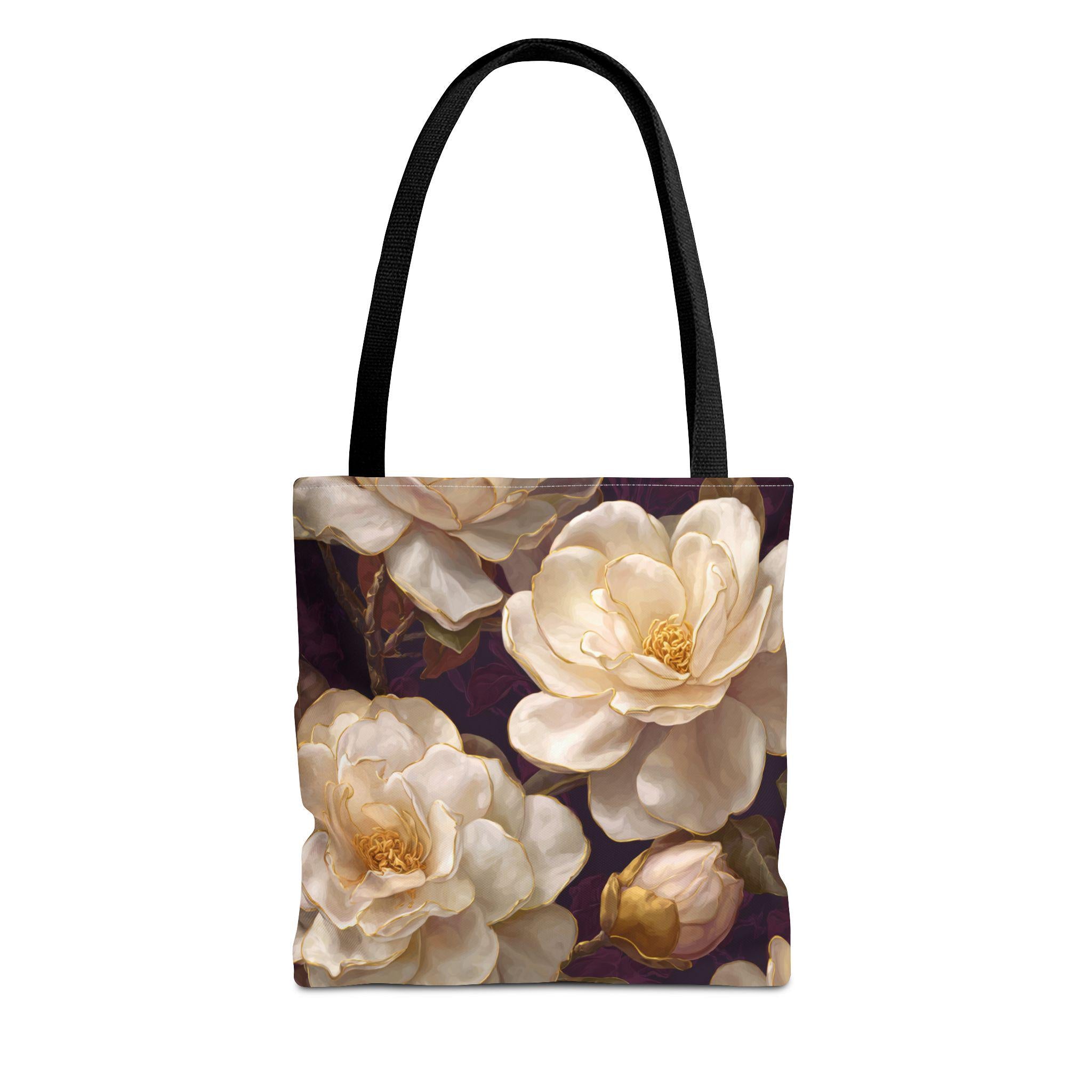 Cream Camellia Floral Tote Bag | Vintage Botanical All-Over Print