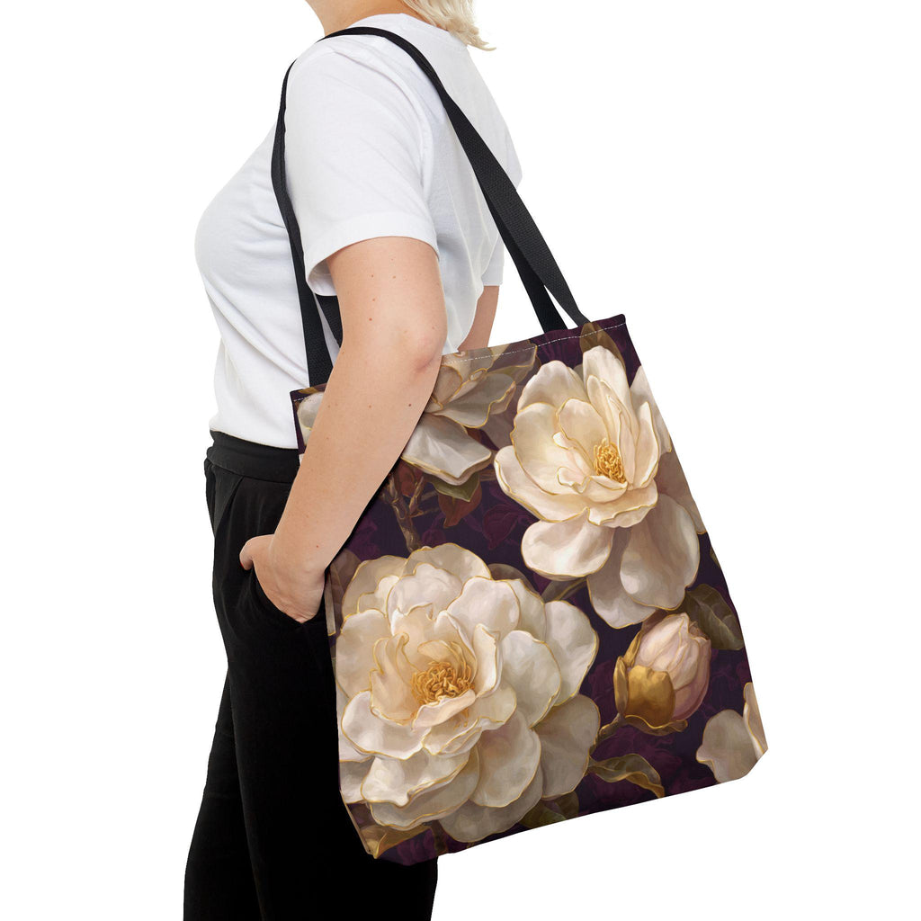 Cream Camellia Floral Tote Bag | Vintage Botanical All-Over Print