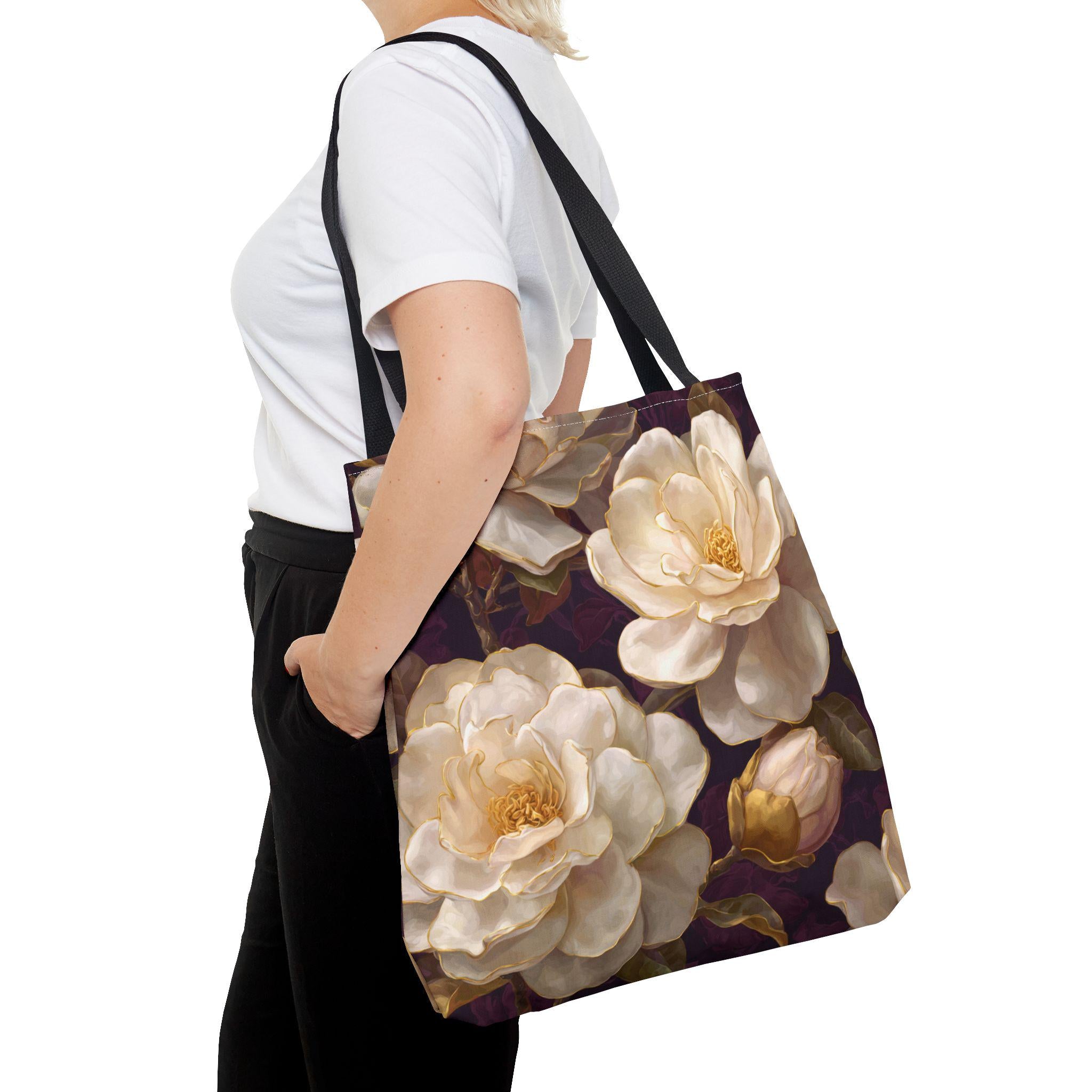 Cream Camellia Floral Tote Bag | Vintage Botanical All-Over Print