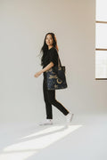 Gold Dragonfly Crescent Moon Tote Bag | Celestial Night Pattern