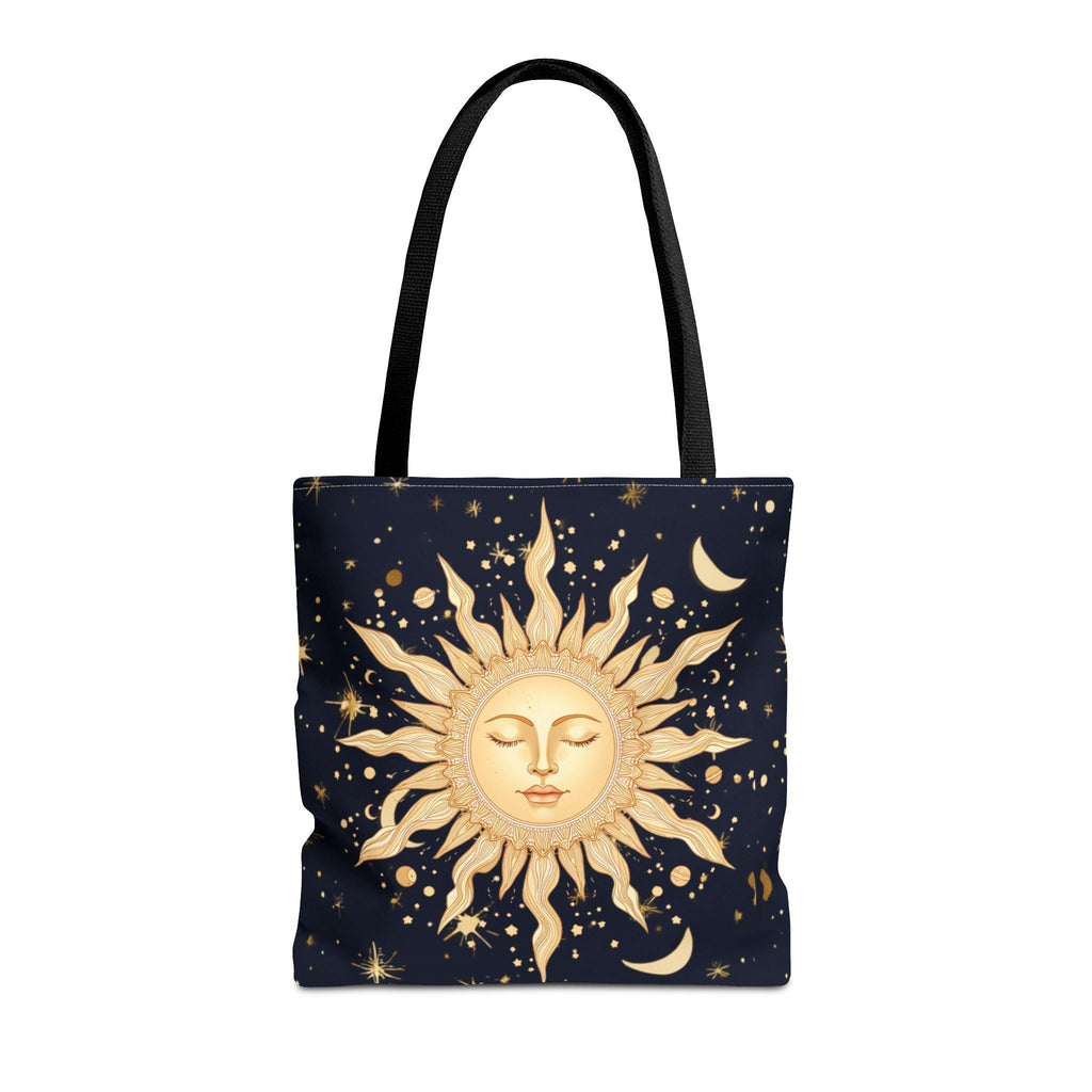 Celestial Sun Face Tote Bag | Night Sky Stars Moon Pattern