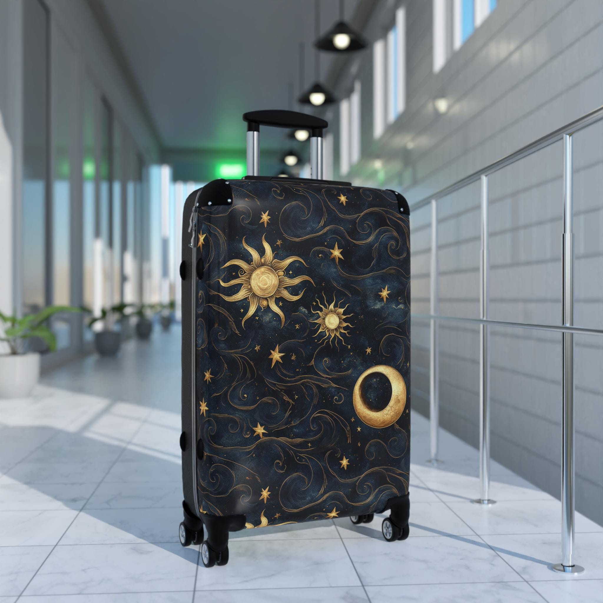 Celestial Sun Moon Stars Suitcase | Night Sky Hard-Shell Luggage
