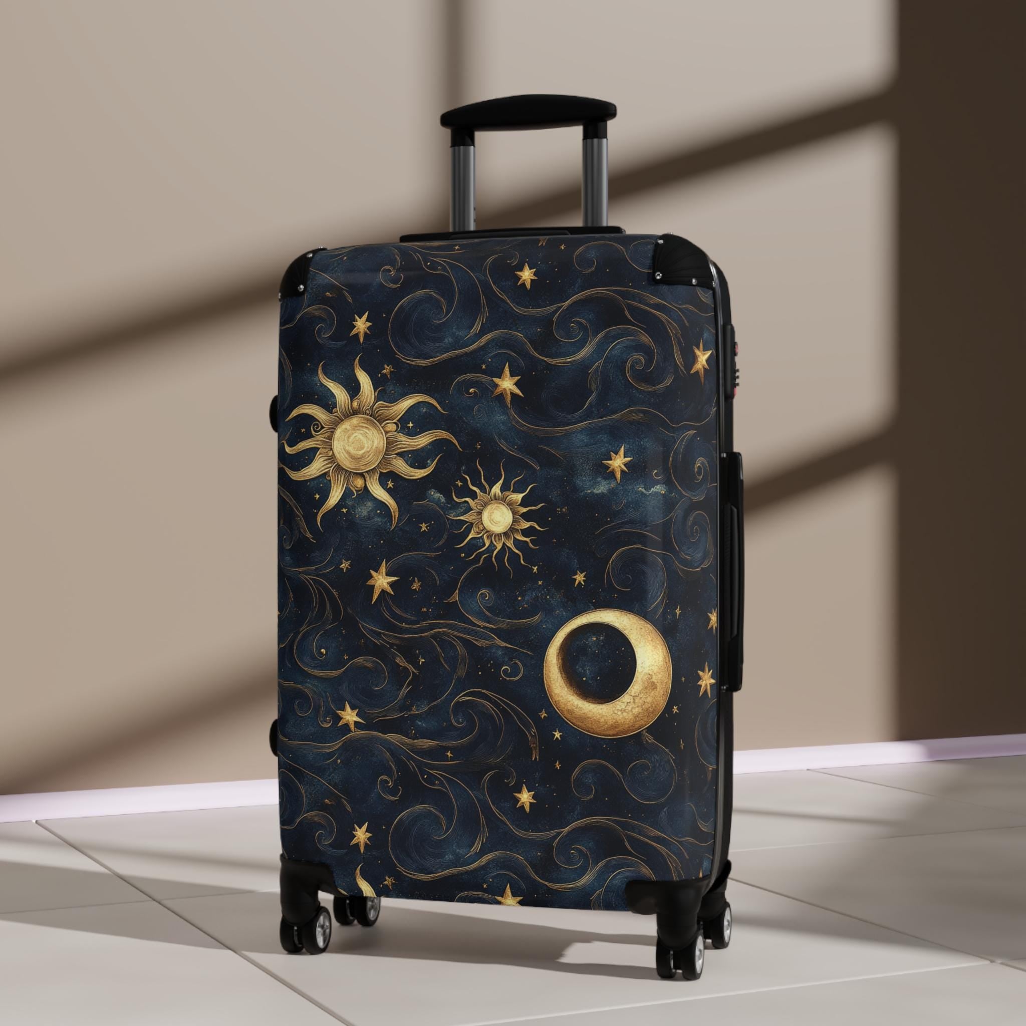 Celestial Sun Moon Stars Suitcase | Night Sky Hard-Shell Luggage