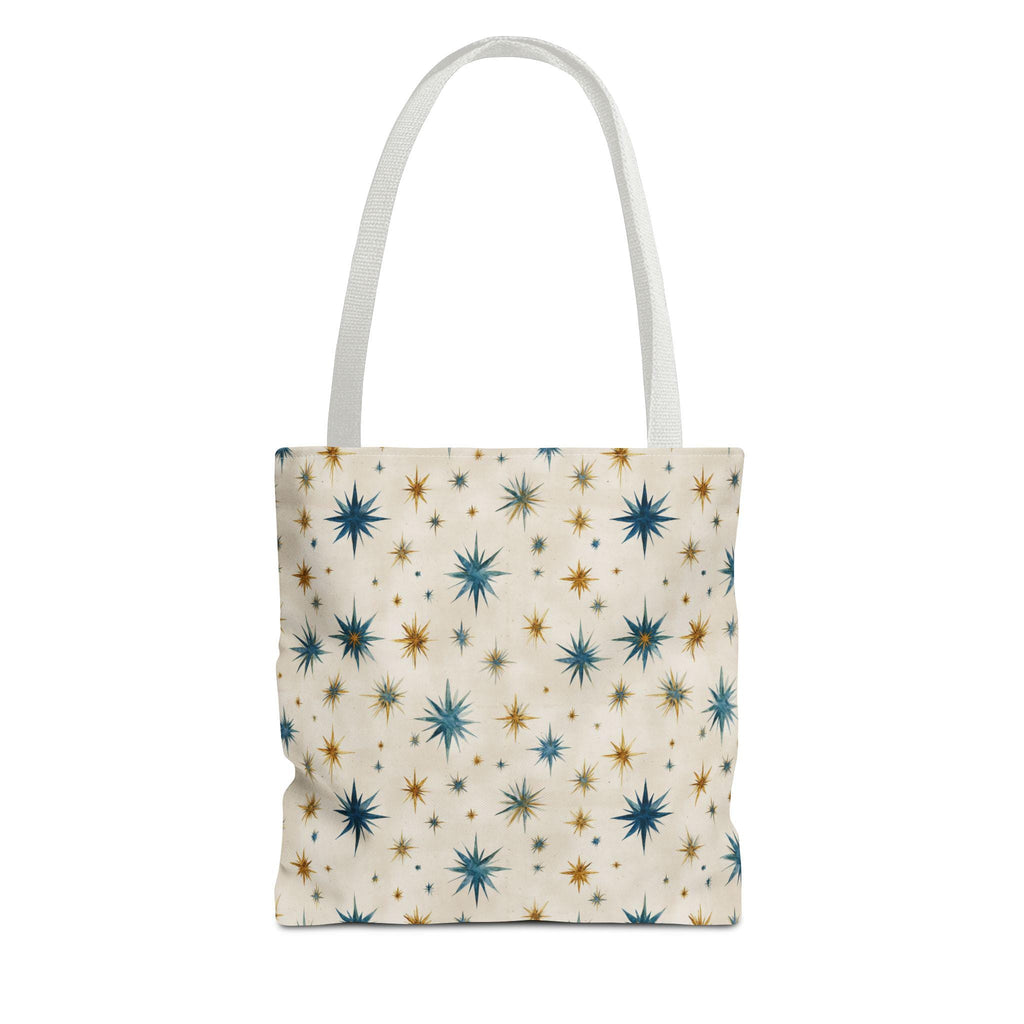 Midcentury Starburst Pattern Tote Bag | Retro Atomic Stars All-Over Print