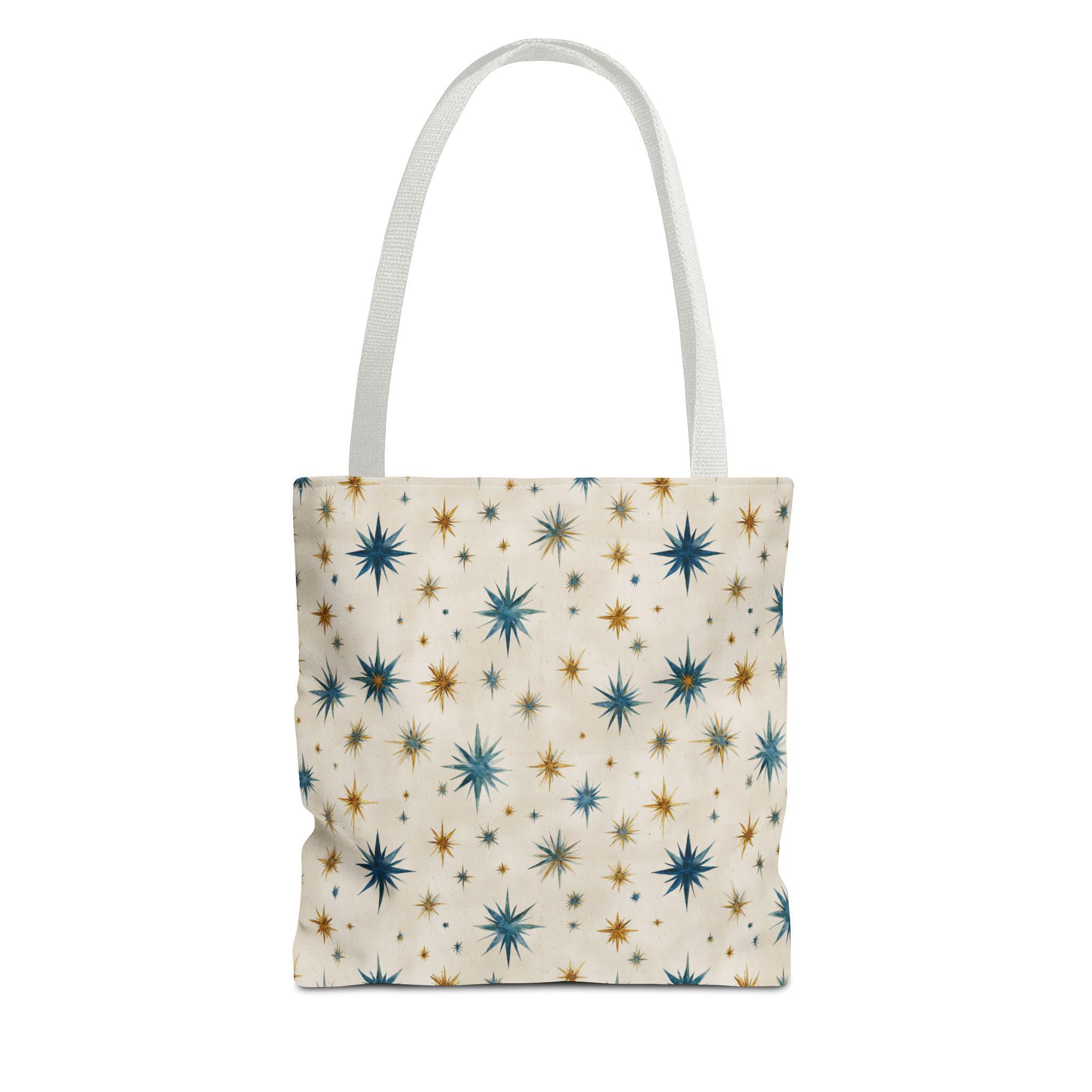 Midcentury Starburst Pattern Tote Bag | Retro Atomic Stars All-Over Print