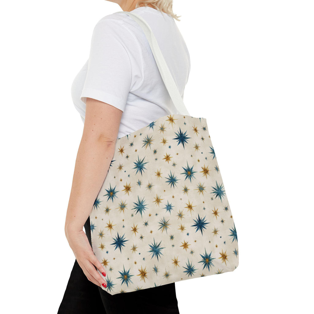 Midcentury Starburst Pattern Tote Bag | Retro Atomic Stars All-Over Print
