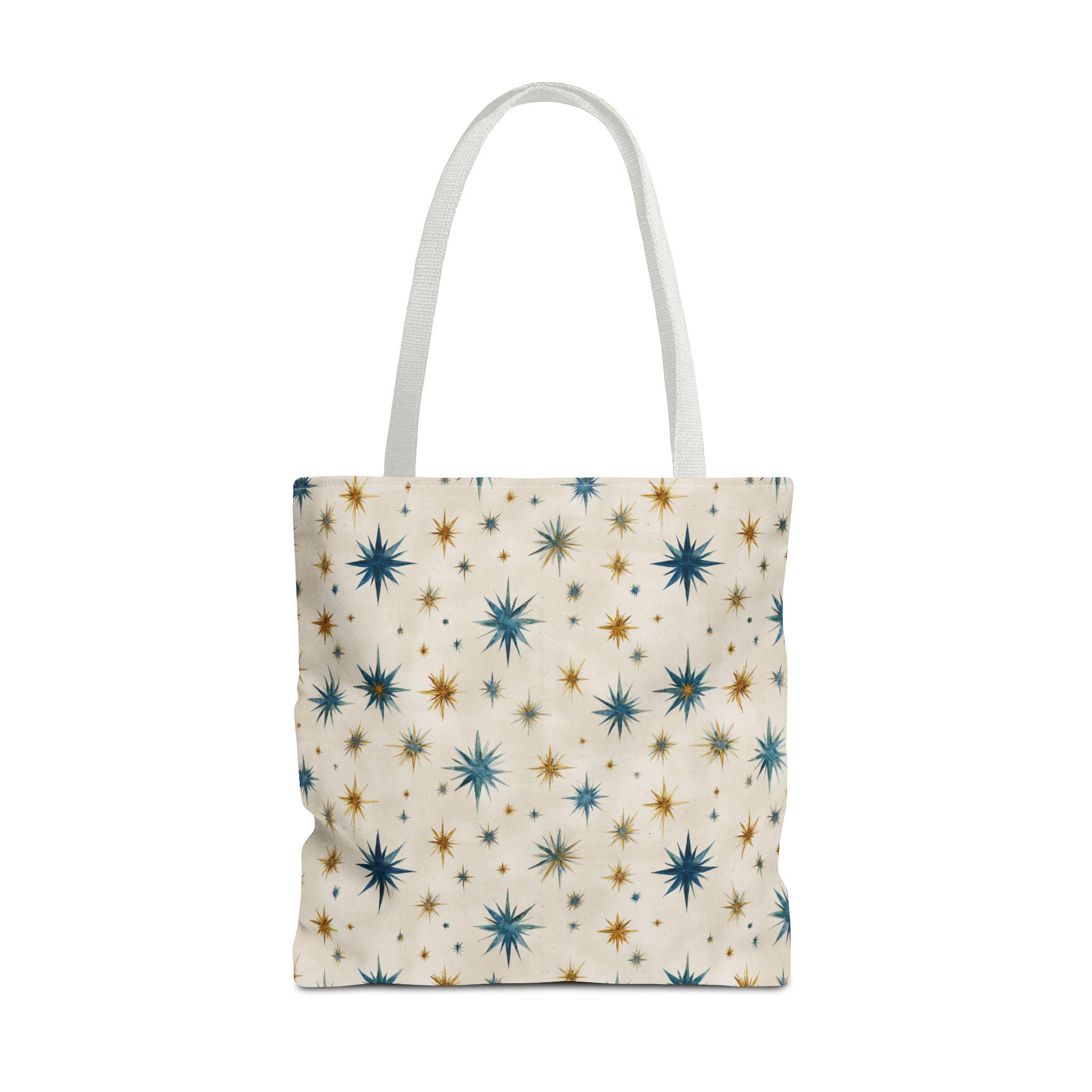Midcentury Starburst Pattern Tote Bag | Retro Atomic Stars All-Over Print