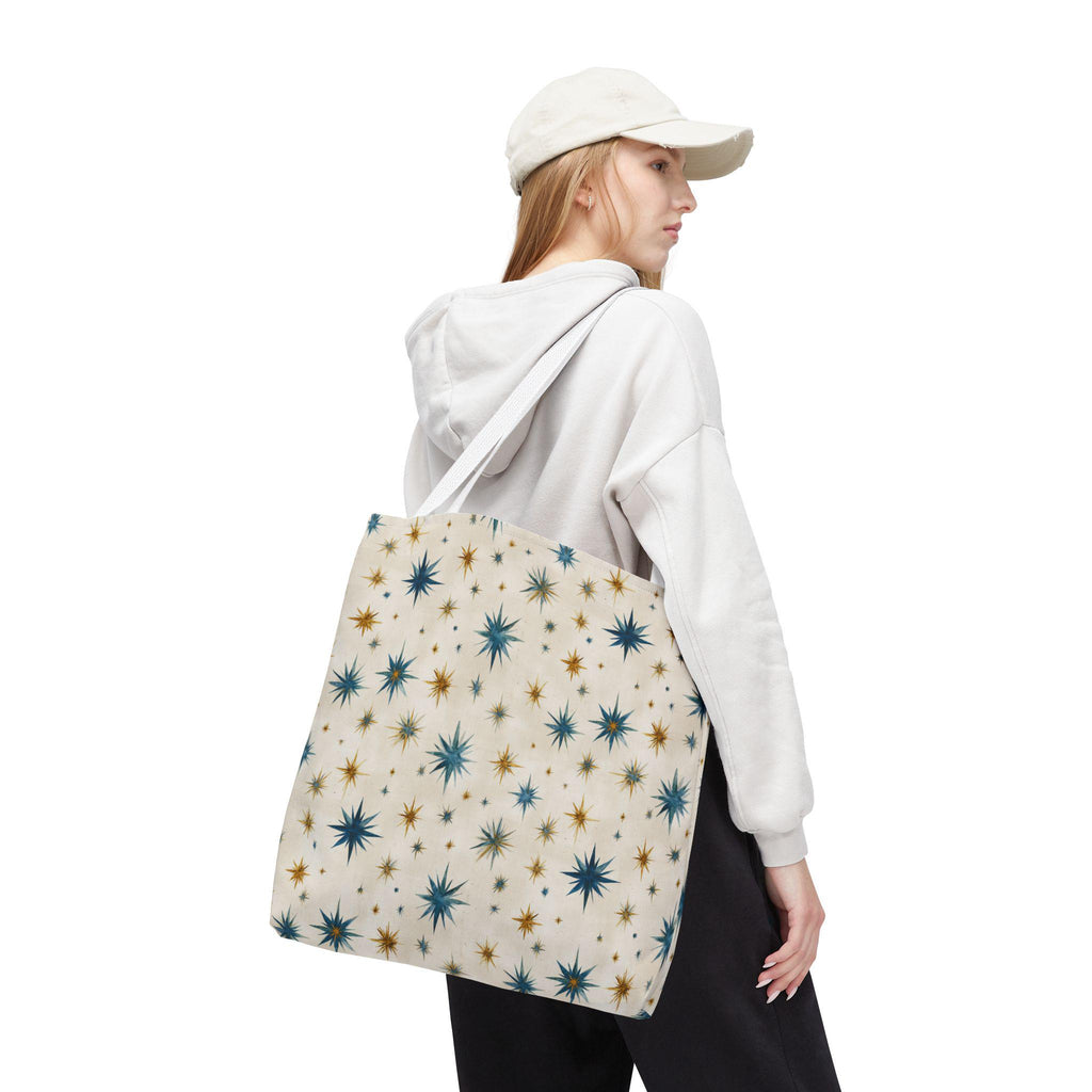 Midcentury Starburst Pattern Tote Bag | Retro Atomic Stars All-Over Print