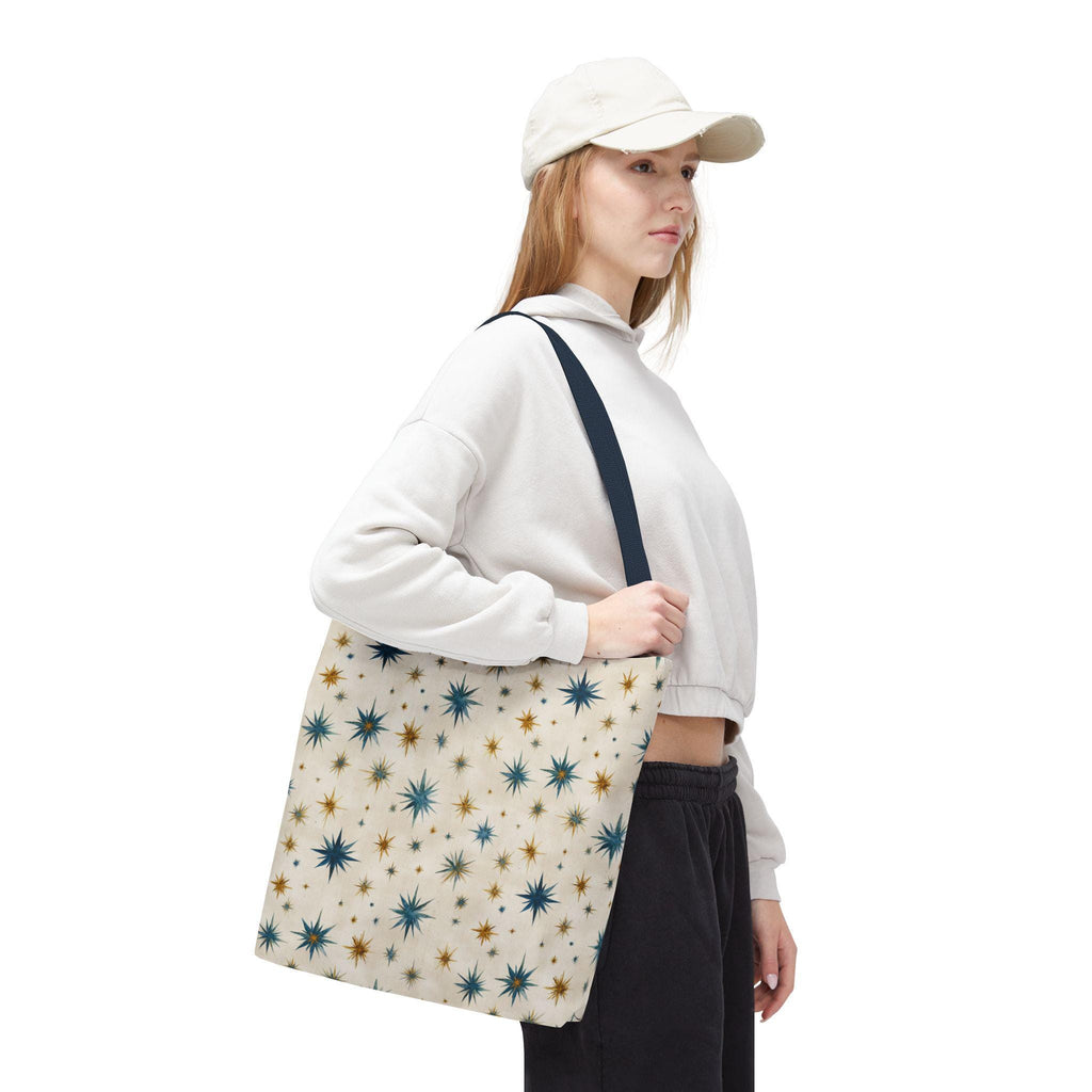 Midcentury Starburst Pattern Tote Bag | Retro Atomic Stars All-Over Print