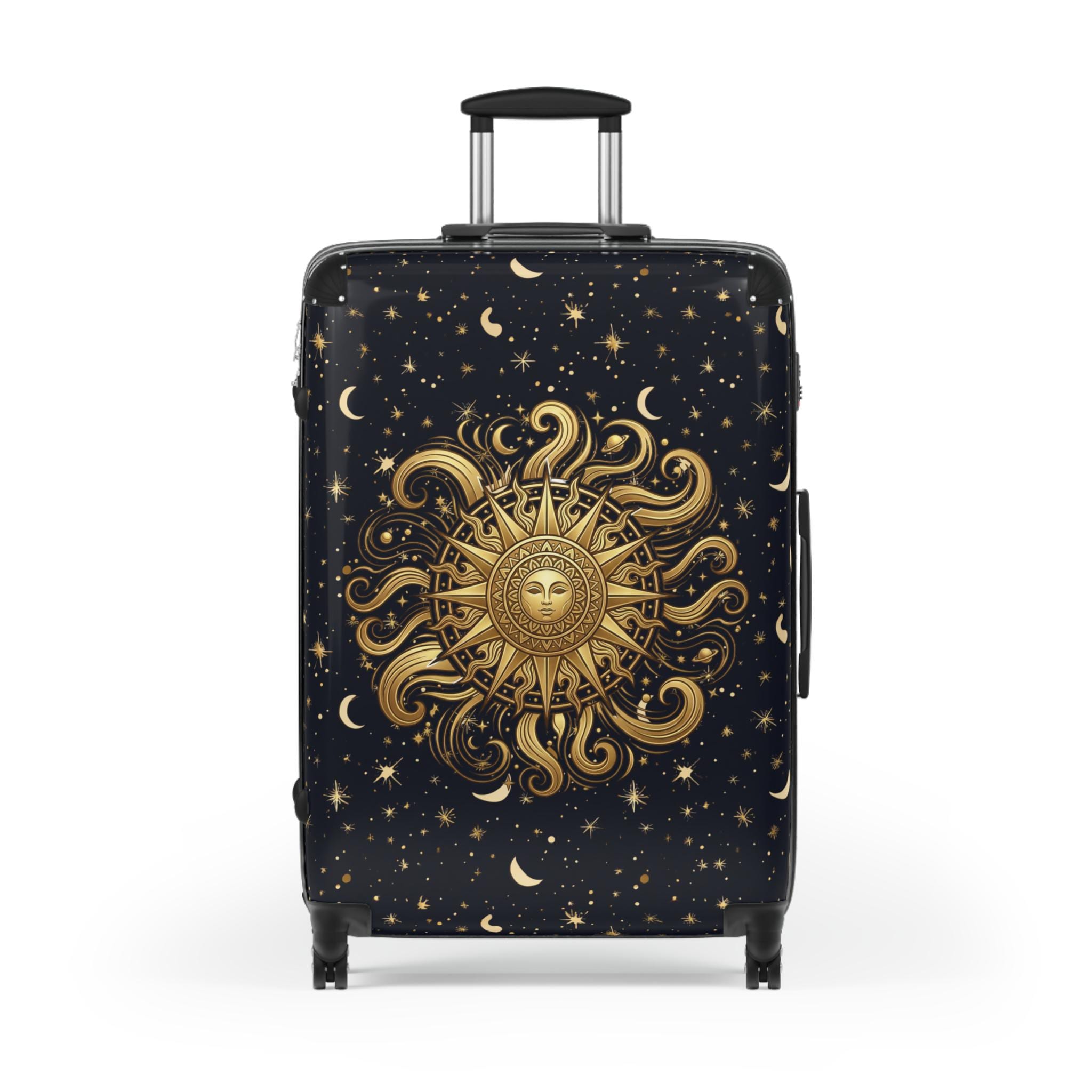 Golden Sun Burst and Moon Suitcase Celestial Luggage