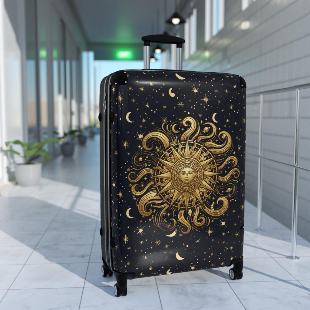 Golden Sun Burst and Moon Suitcase Celestial Luggage
