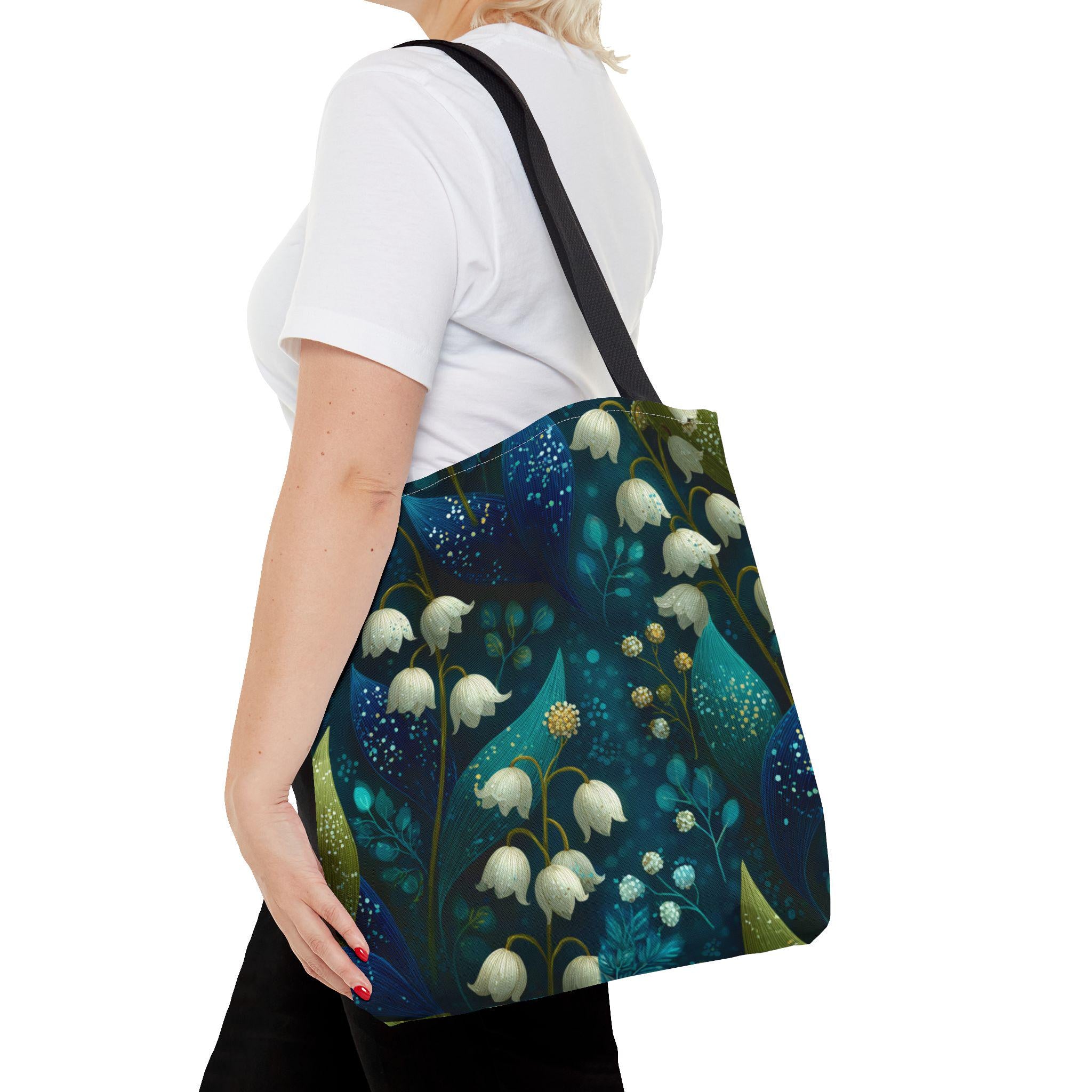 Lily of the Valley Tote Bag | Dark Botanical Cottagecore Floral Shoulder Bag