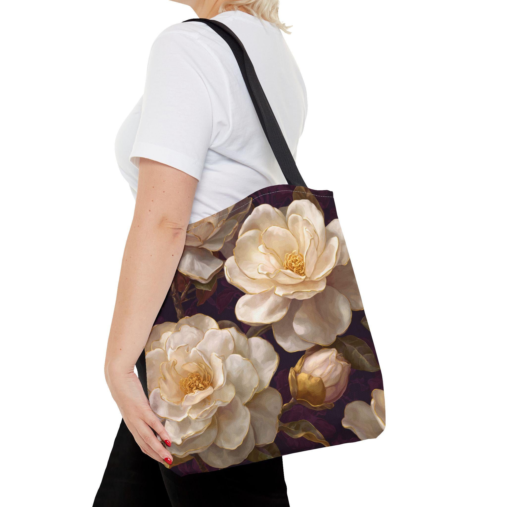 Cream Camellia Floral Tote Bag | Vintage Botanical All-Over Print
