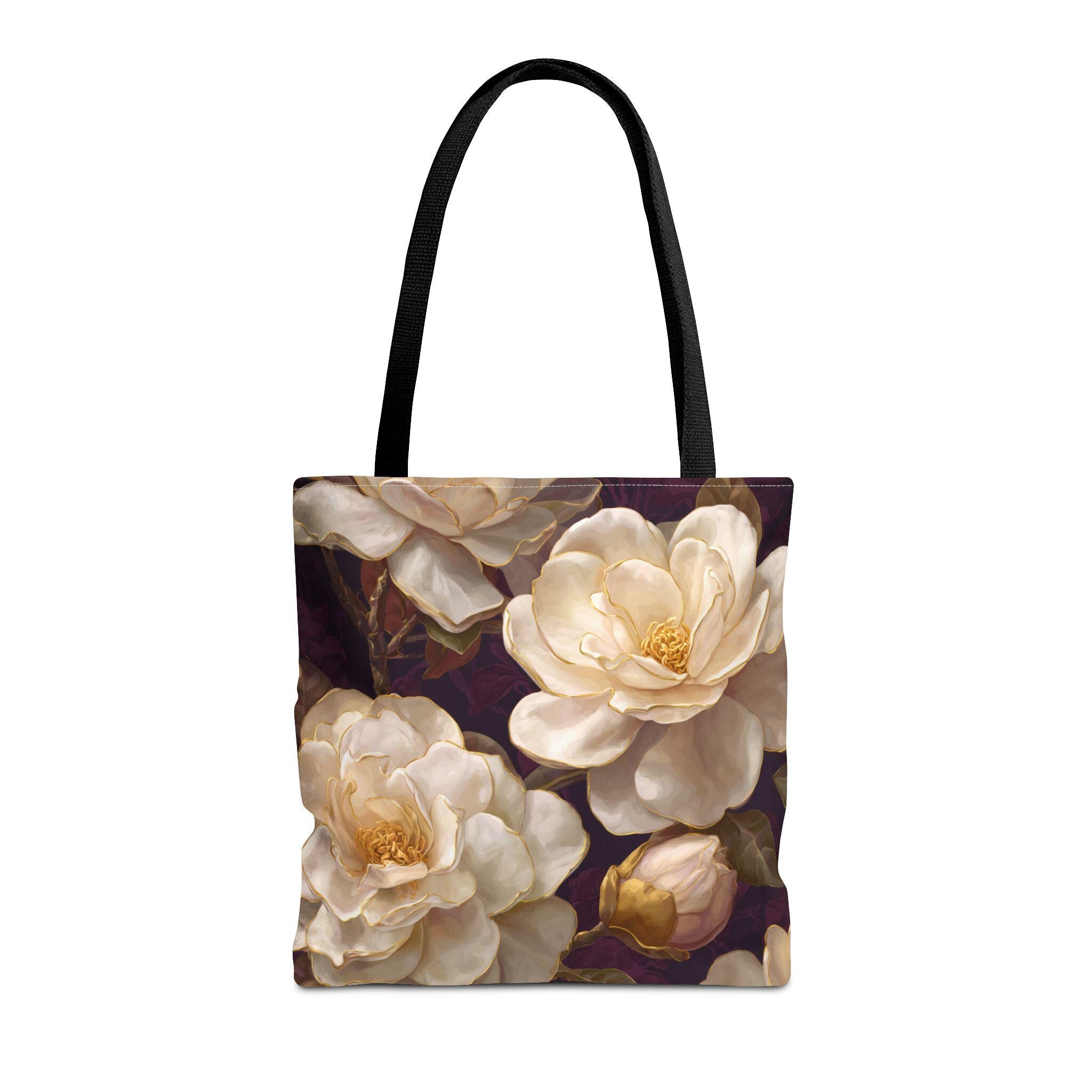 Cream Camellia Floral Tote Bag | Vintage Botanical All-Over Print