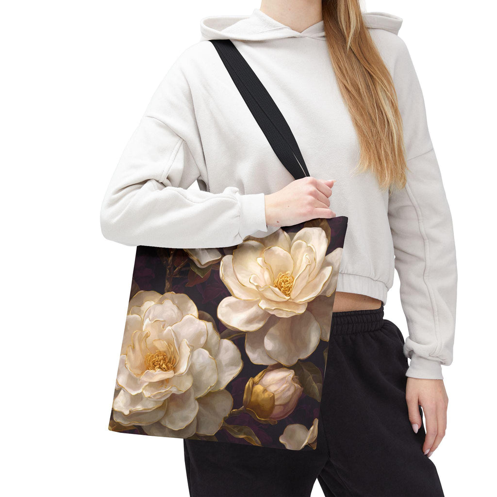 Cream Camellia Floral Tote Bag | Vintage Botanical All-Over Print