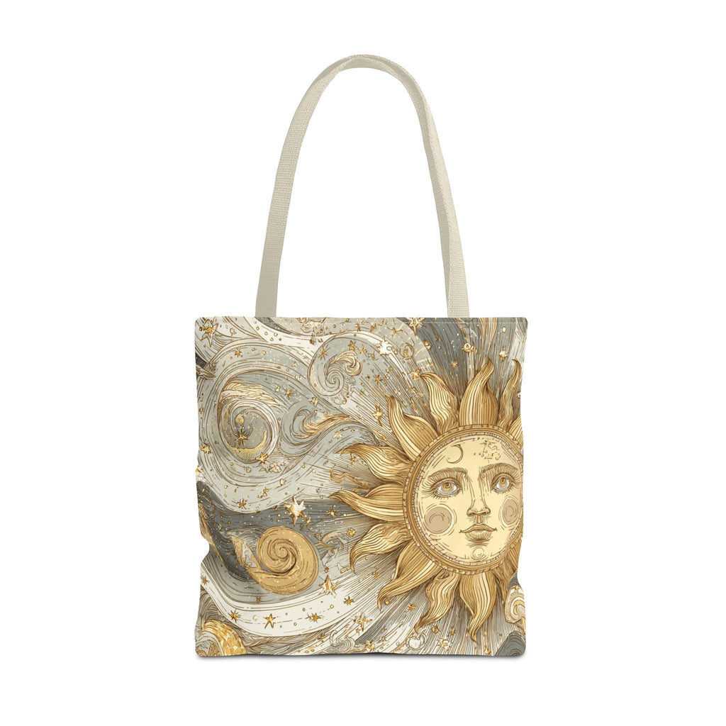 Celestial Golden Sun & Stars Tote Bag | Boho Sun Face Canvas