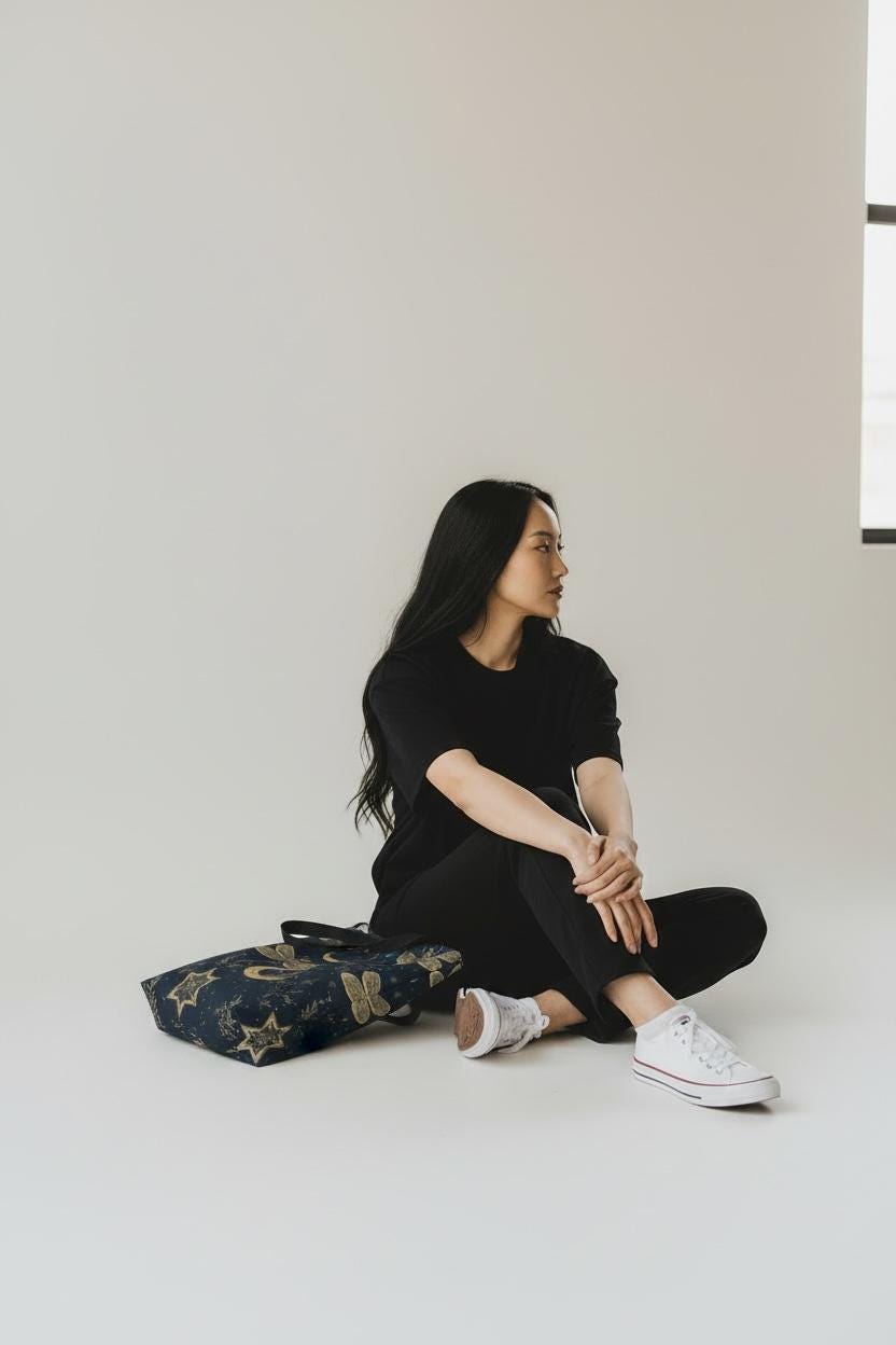 Gold Dragonfly Crescent Moon Tote Bag | Celestial Night Pattern