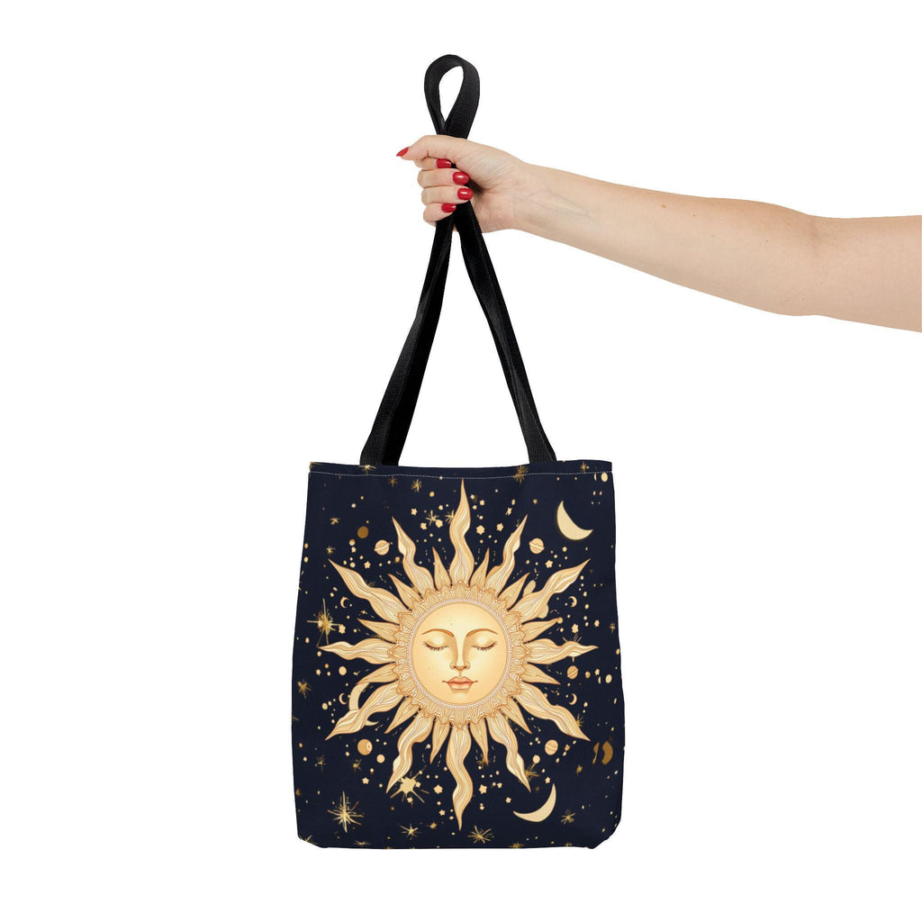 Celestial Sun Face Tote Bag | Night Sky Stars Moon Pattern