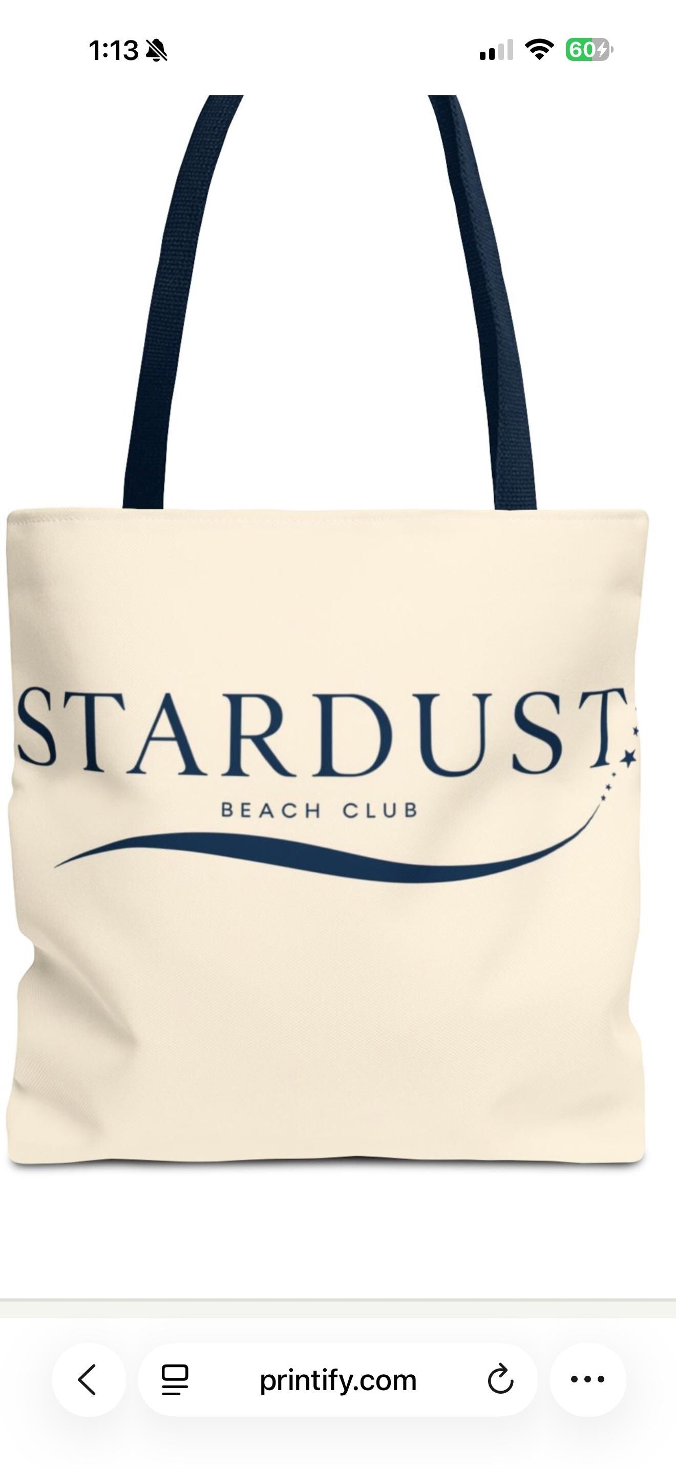 Stardust Beach Club Tote, Canvas Beach Bag, Navy Handles, Minimalist Coastal Style