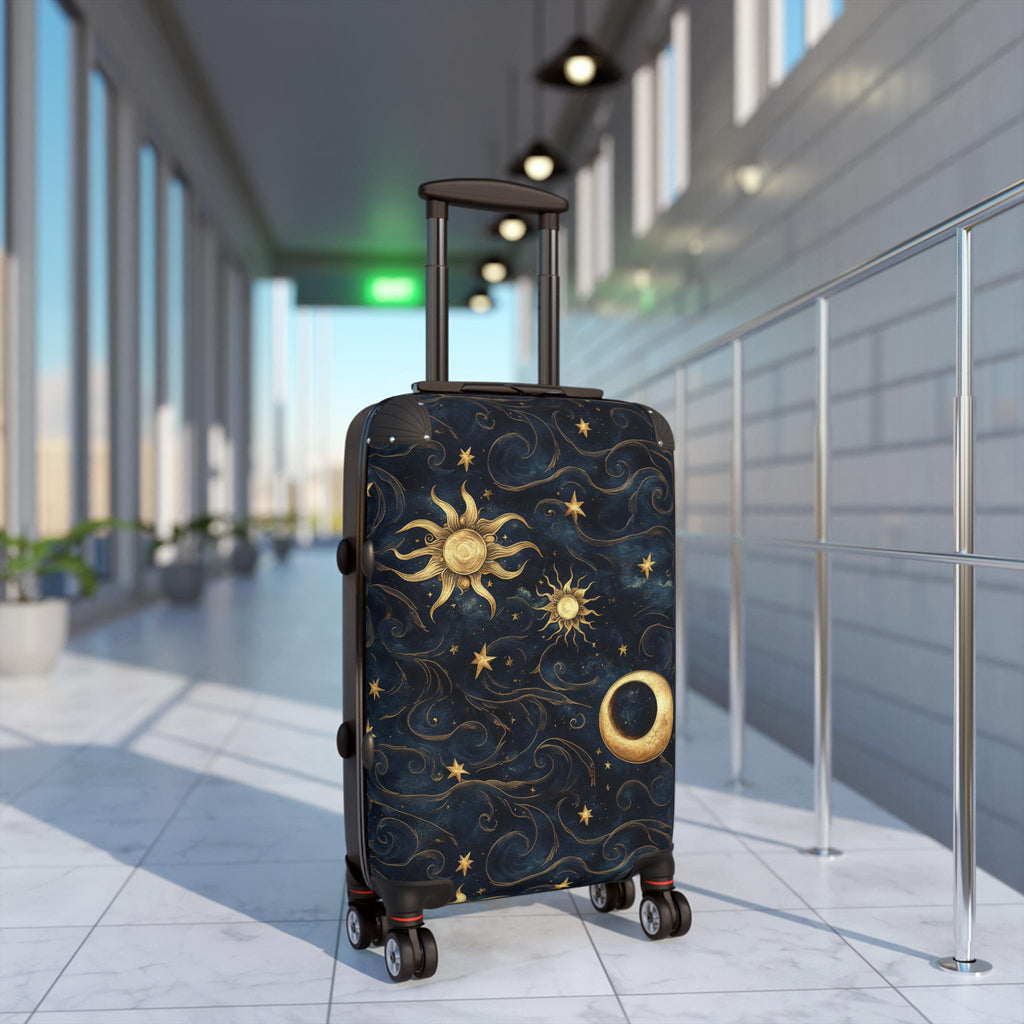 Celestial Sun Moon Stars Suitcase | Night Sky Hard-Shell Luggage