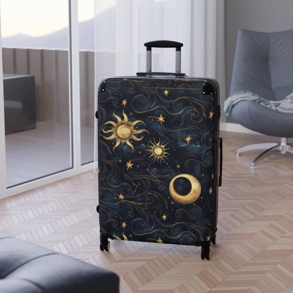 Celestial Sun Moon Stars Suitcase | Night Sky Hard-Shell Luggage