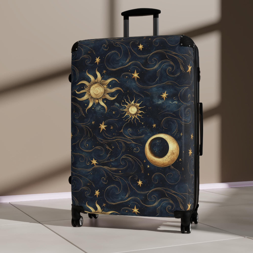 Celestial Sun Moon Stars Suitcase | Night Sky Hard-Shell Luggage