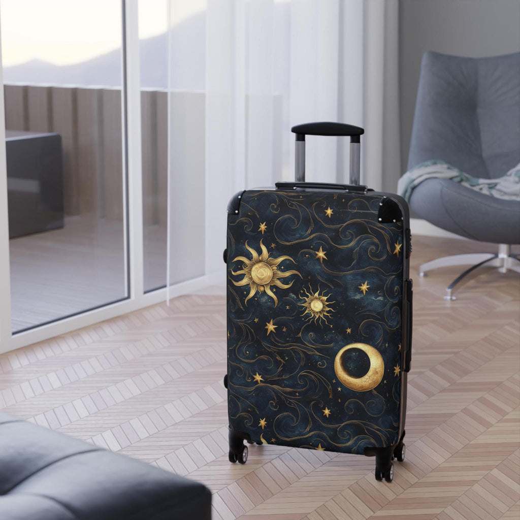 Celestial Sun Moon Stars Suitcase | Night Sky Hard-Shell Luggage