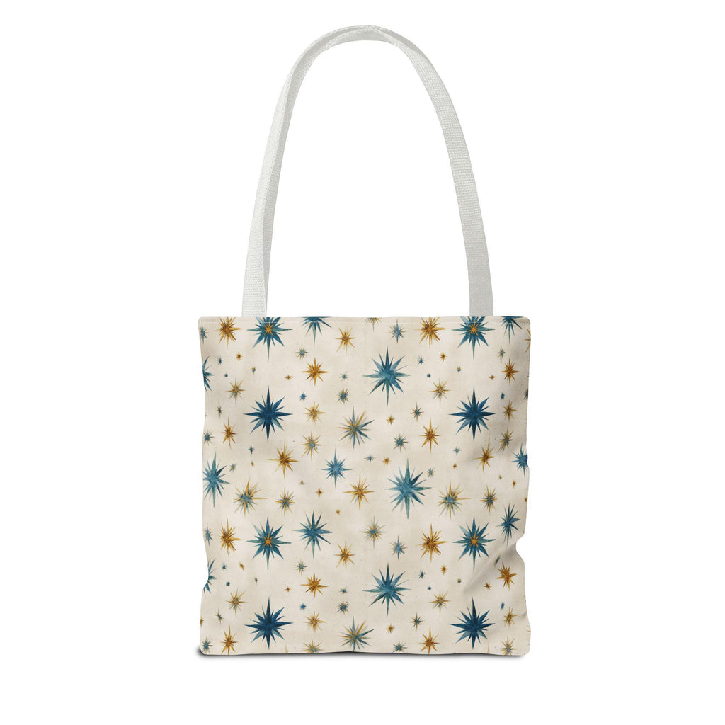 Midcentury Starburst Pattern Tote Bag | Retro Atomic Stars All-Over Print