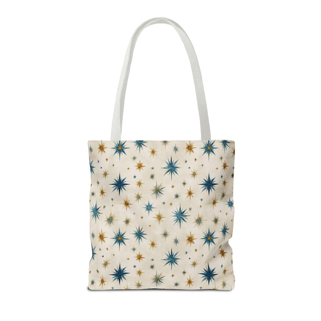 Midcentury Starburst Pattern Tote Bag | Retro Atomic Stars All-Over Print
