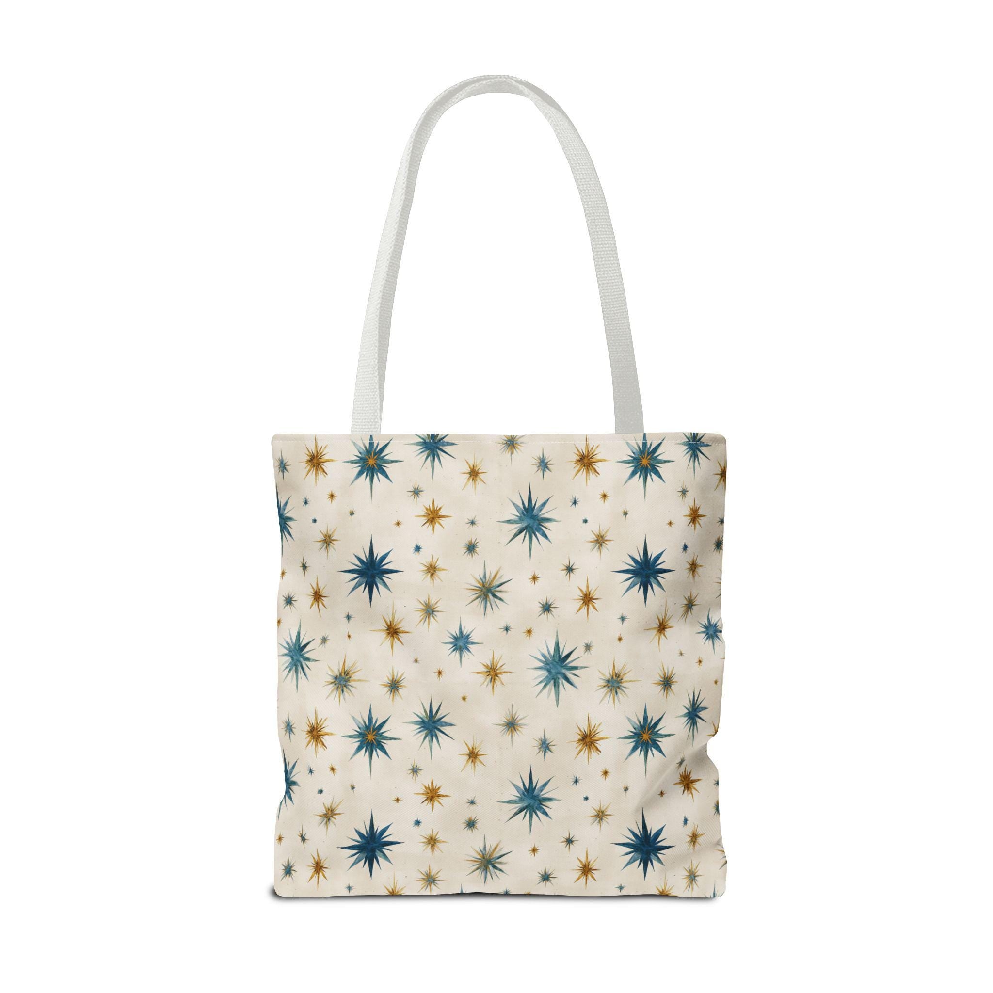 Midcentury Starburst Pattern Tote Bag | Retro Atomic Stars All-Over Print