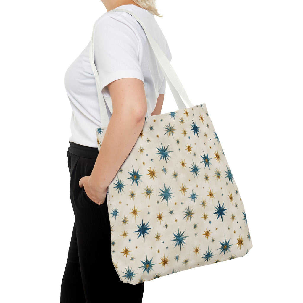 Midcentury Starburst Pattern Tote Bag | Retro Atomic Stars All-Over Print