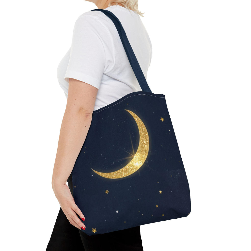 Golden Crescent Moon celestial night sky stars Tote Bag