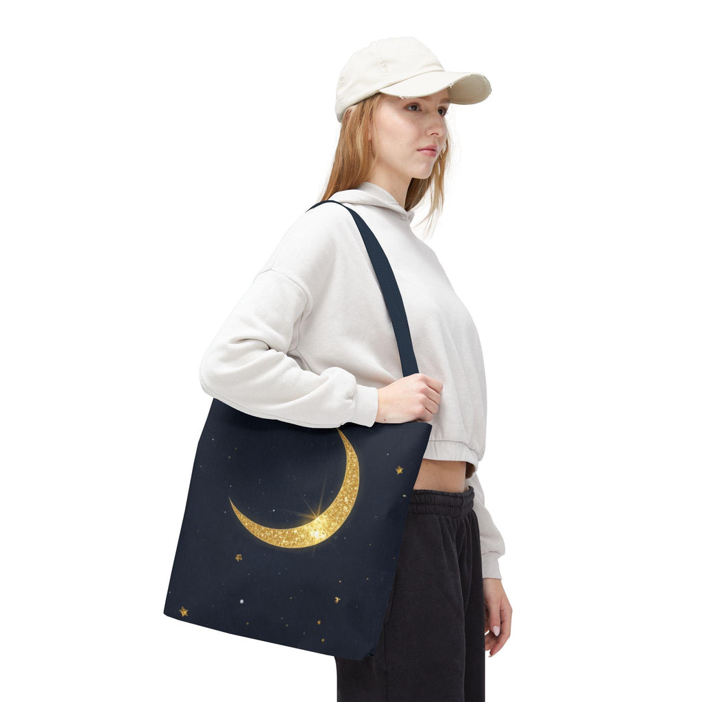 Golden Crescent Moon celestial night sky stars Tote Bag