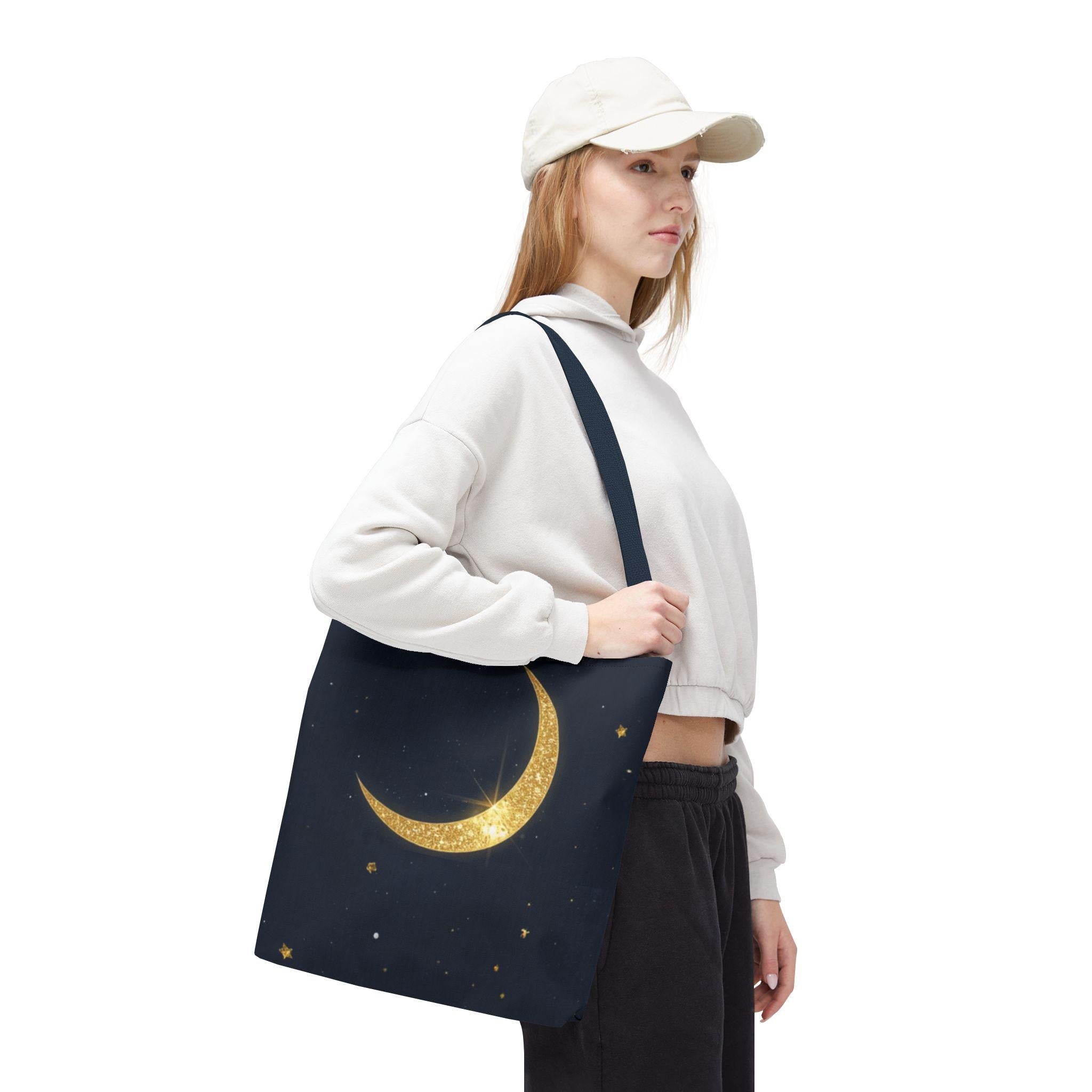 Golden Crescent Moon celestial night sky stars Tote Bag