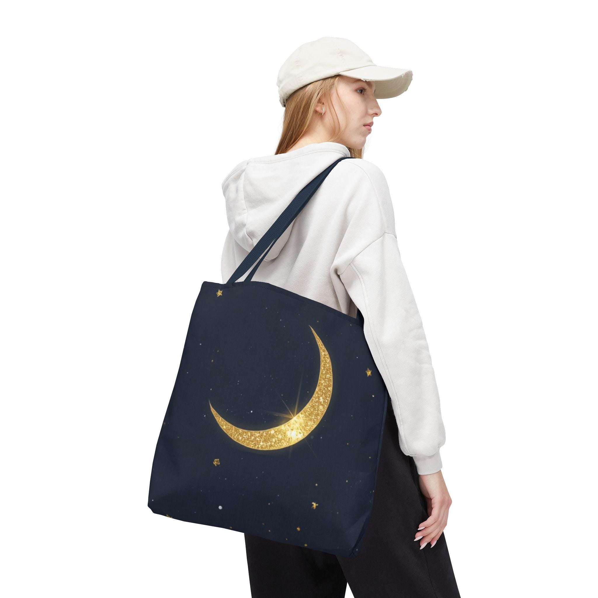 Golden Crescent Moon celestial night sky stars Tote Bag