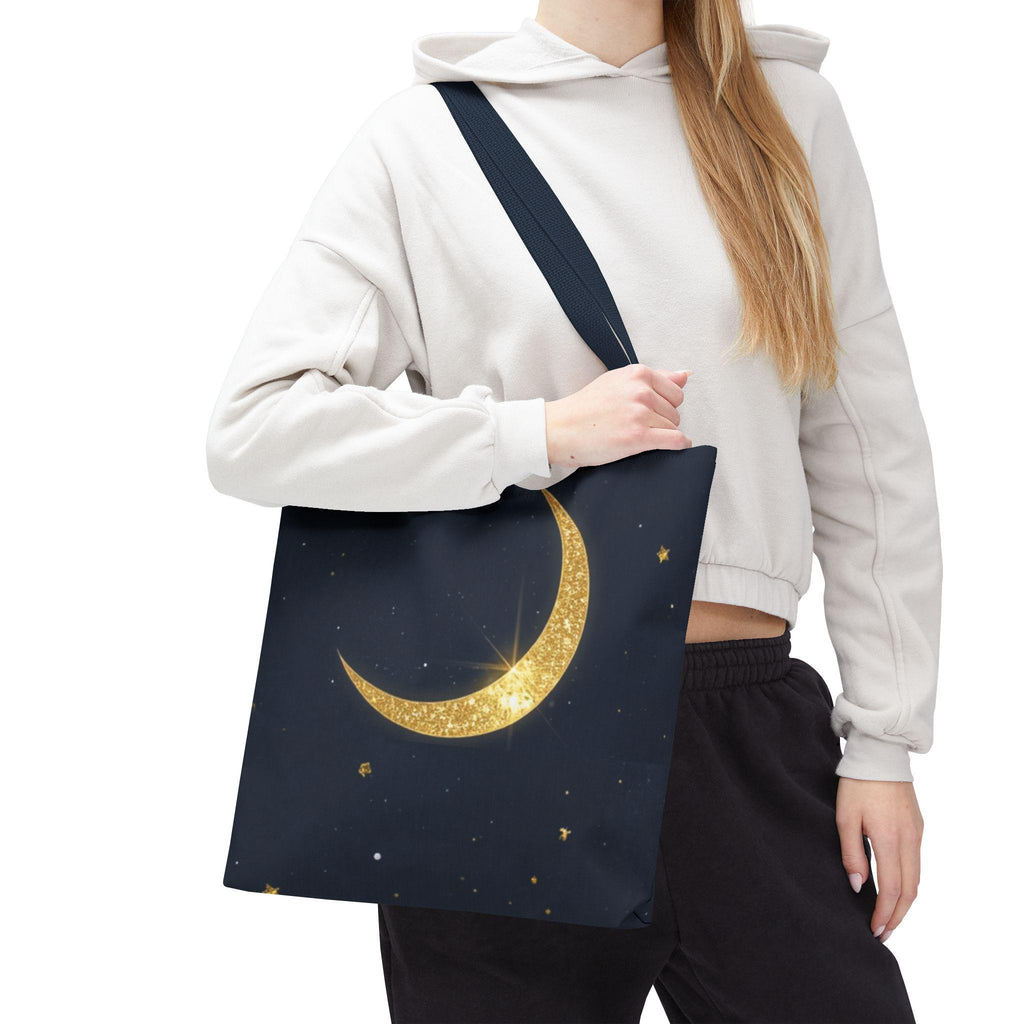 Golden Crescent Moon celestial night sky stars Tote Bag