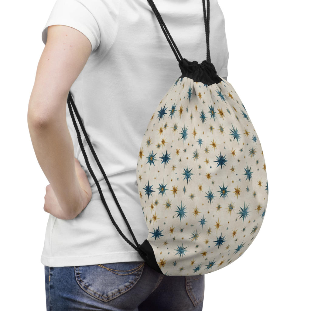 Mid Century Starburst Drawstring Bag | Retro Atomic Stars Print