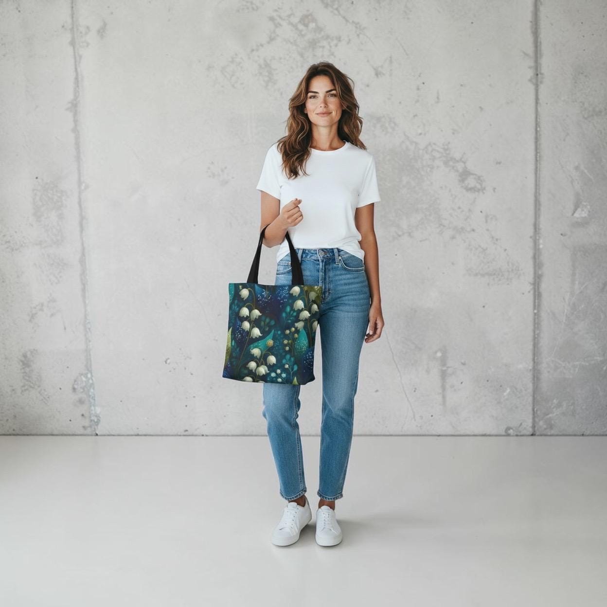 Lily of the Valley Tote Bag | Dark Botanical Cottagecore Floral Shoulder Bag