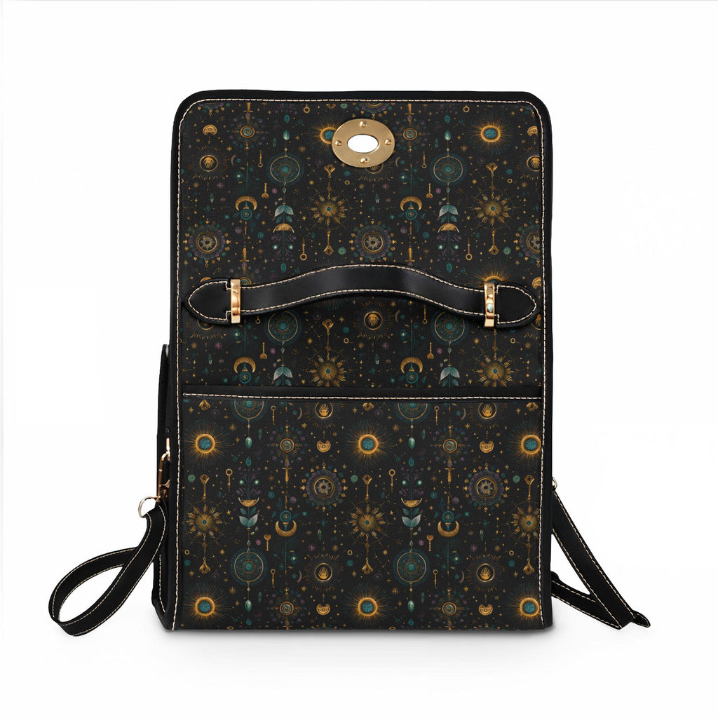 Celestial Moon Stars Crossbody Bag | Waterproof Canvas Satchel | Boho Witchy Purse