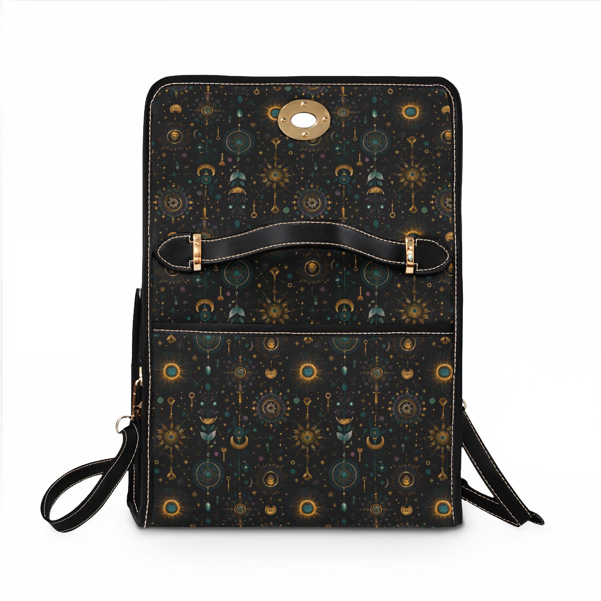 Celestial Moon Stars Crossbody Bag | Waterproof Canvas Satchel | Boho Witchy Purse