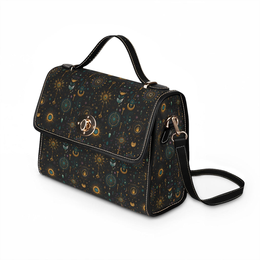 Celestial Moon Stars Crossbody Bag | Waterproof Canvas Satchel | Boho Witchy Purse