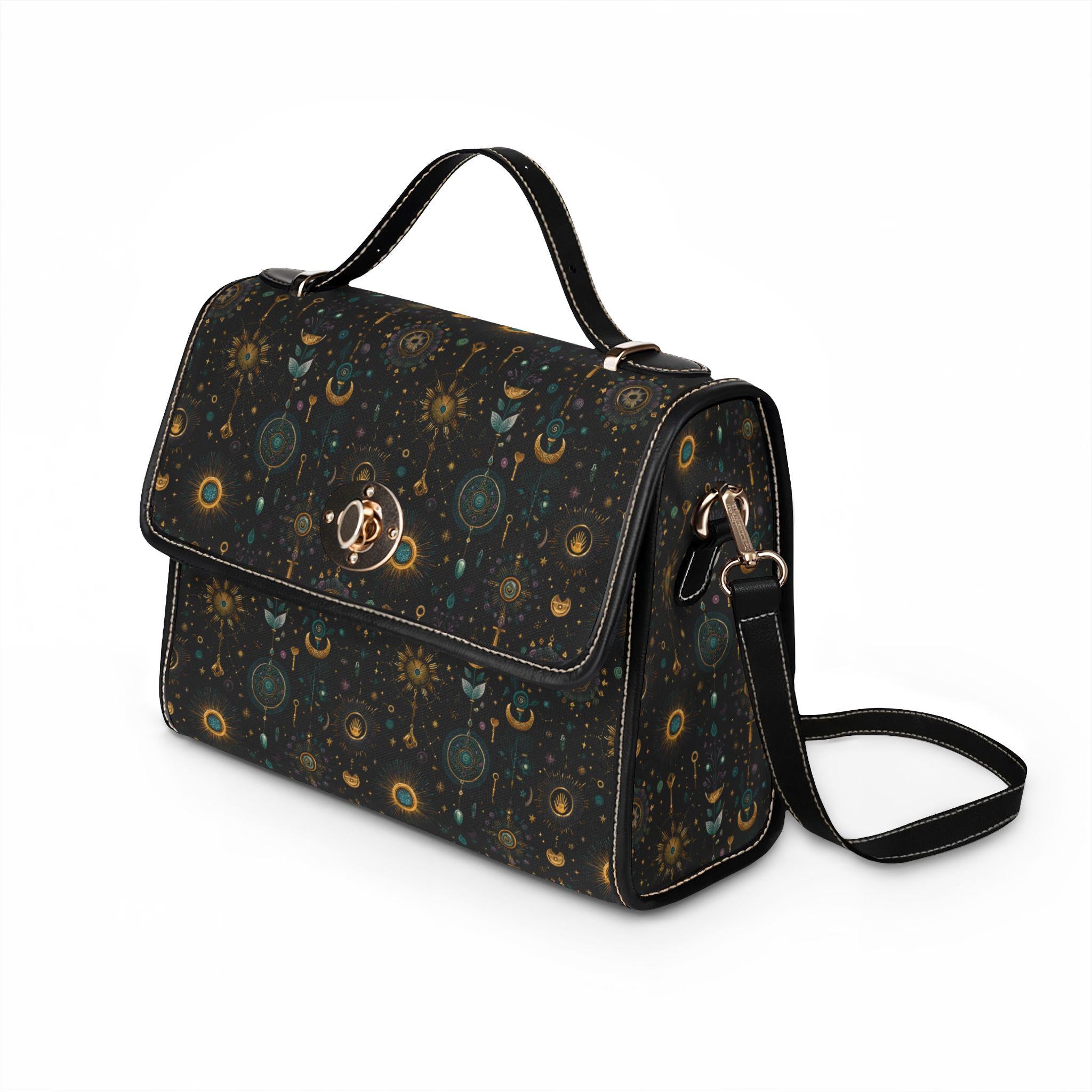 Celestial Moon Stars Crossbody Bag | Waterproof Canvas Satchel | Boho Witchy Purse